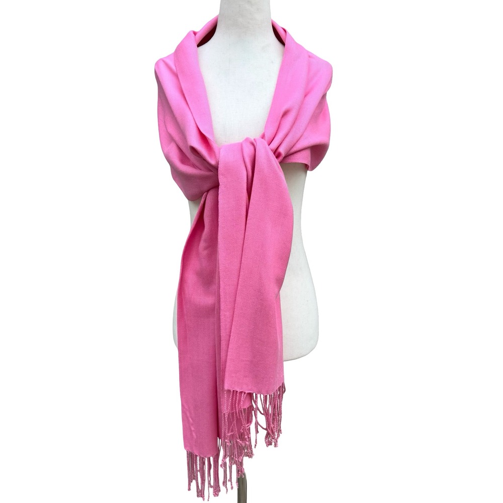 Symphony Designs Pink Pashmina Shawl Wrap 100% Viscose Fringe Tassel Scarf India